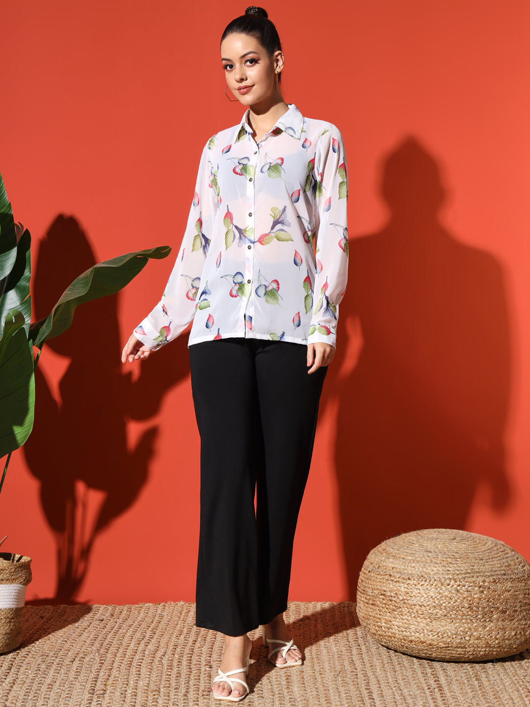 Leaf Print Georgette Shirt