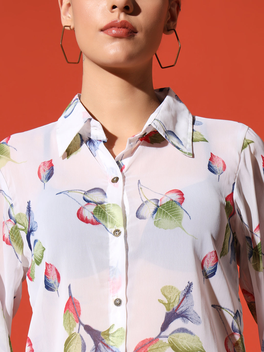 Leaf Print Georgette Shirt