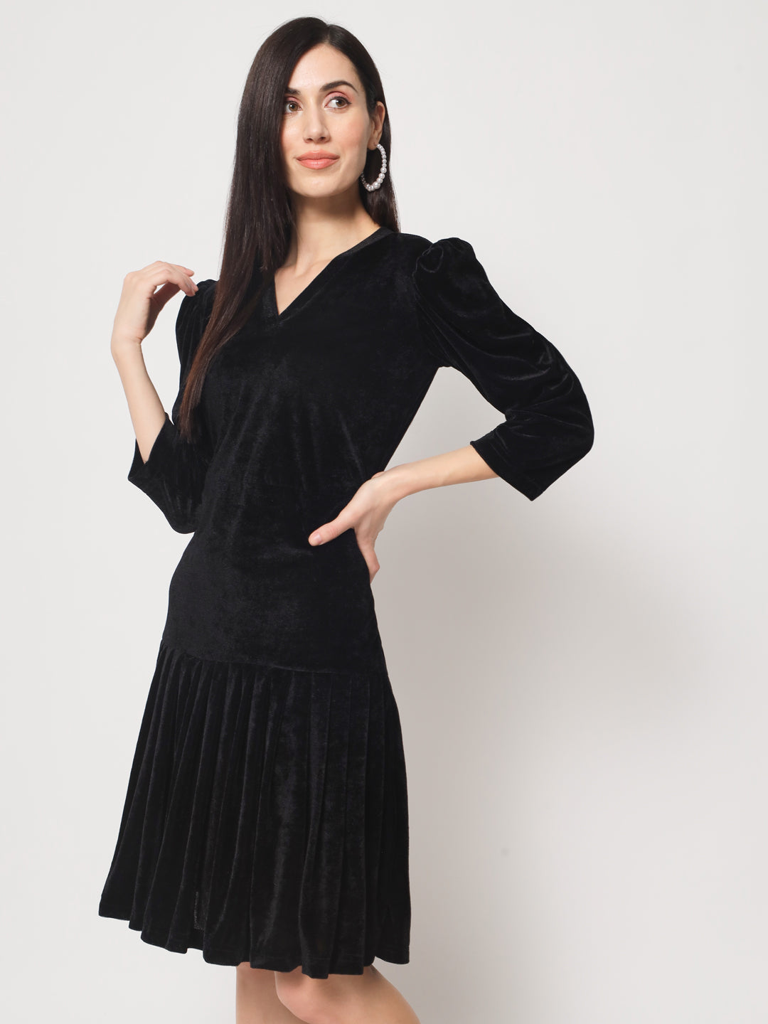 Knee Length Velvet Dress