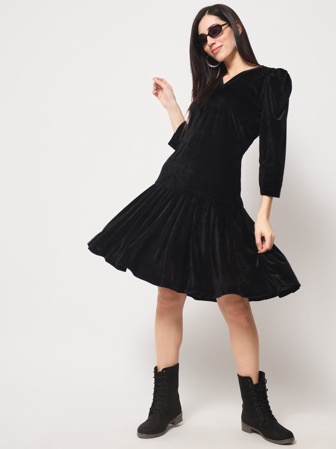 Knee Length Velvet Dress RUDRAAKSHA