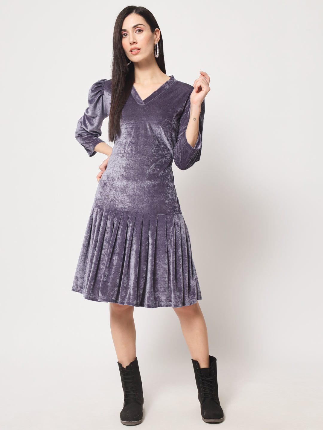 Knee Length Velvet Dress