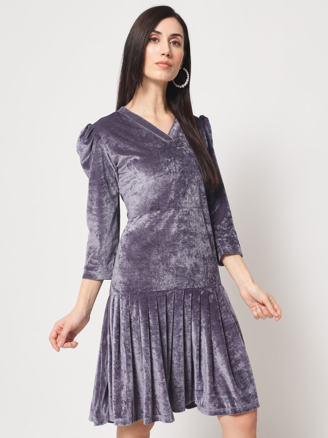 Knee Length Velvet Dress