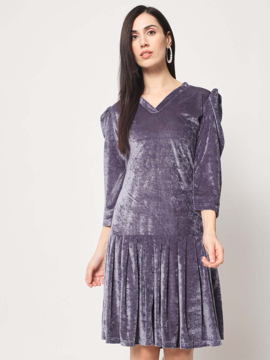 Knee Length Velvet Dress