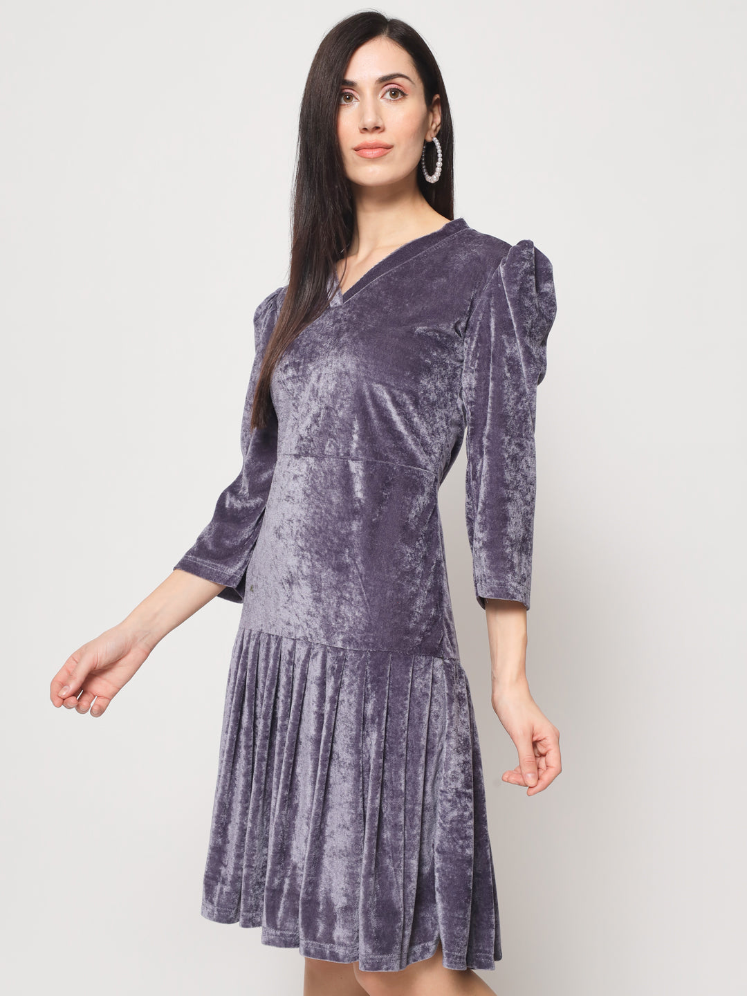 Knee Length Velvet Dress