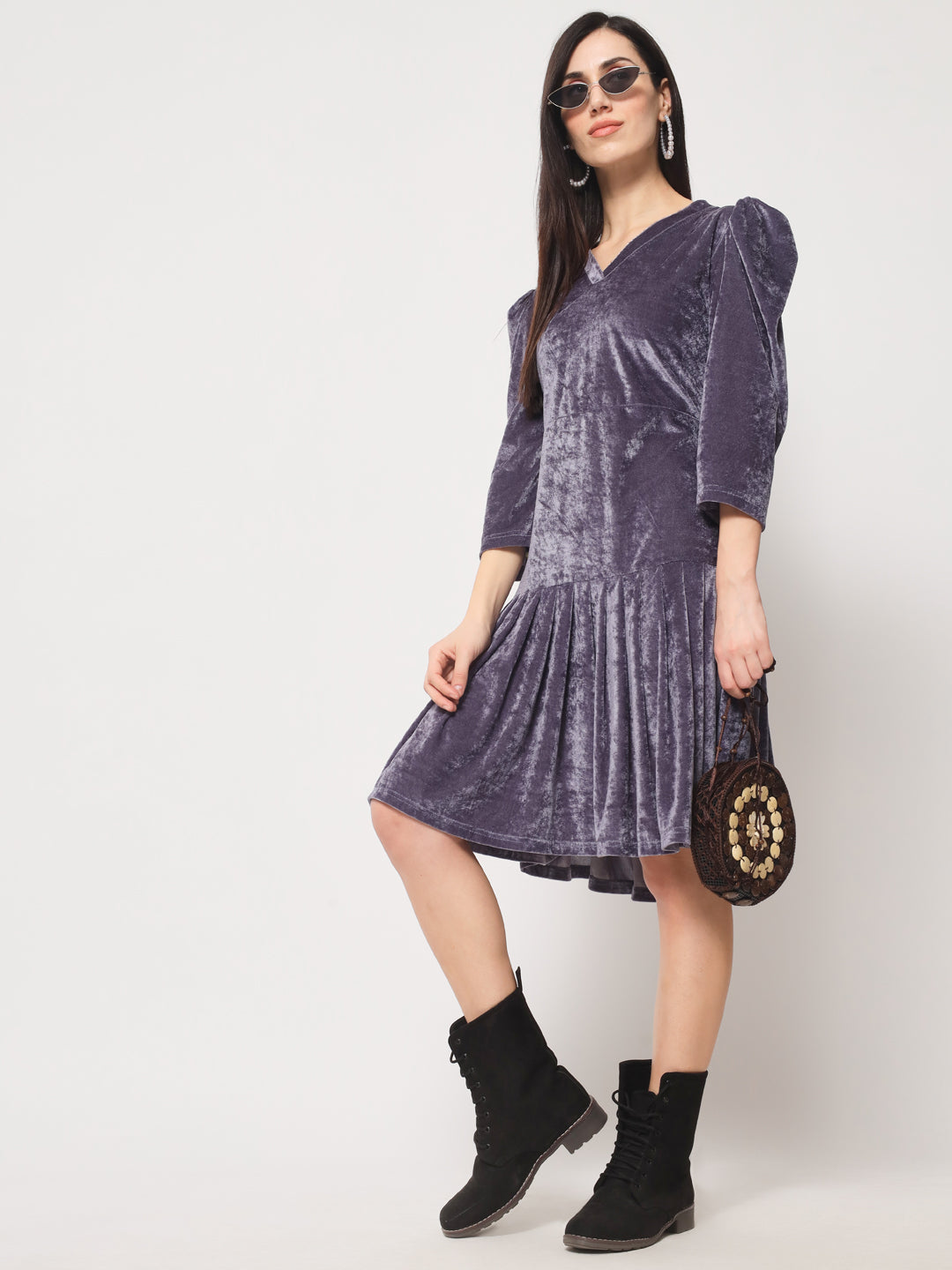 Knee Length Velvet Dress RUDRAAKSHA