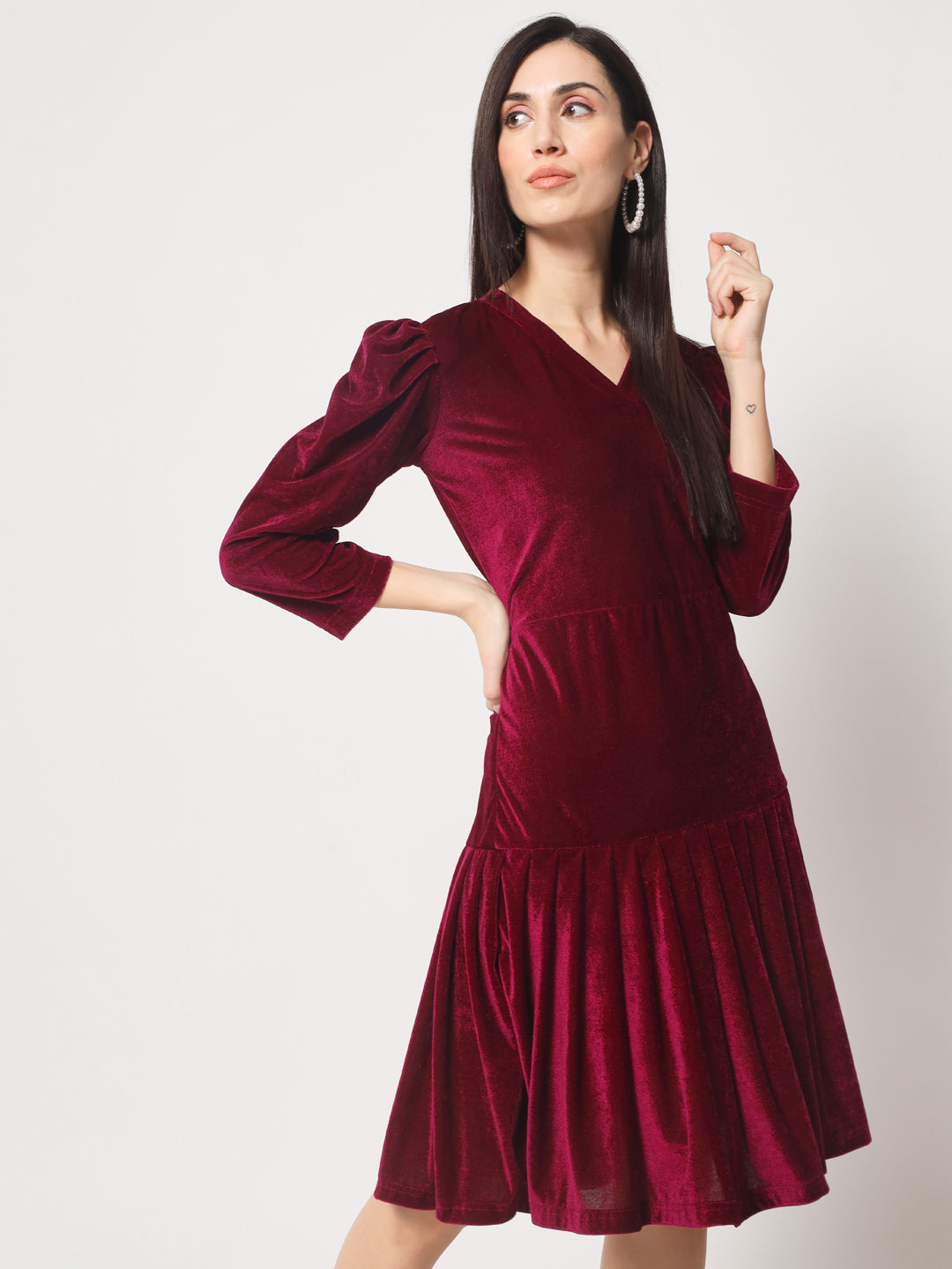Knee Length Velvet Dress