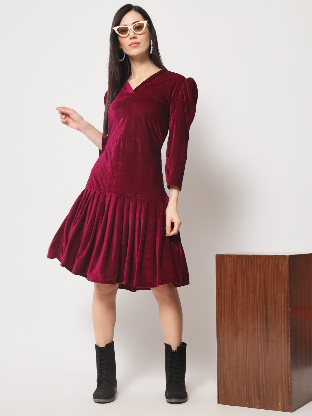 Knee Length Velvet Dress RUDRAAKSHA