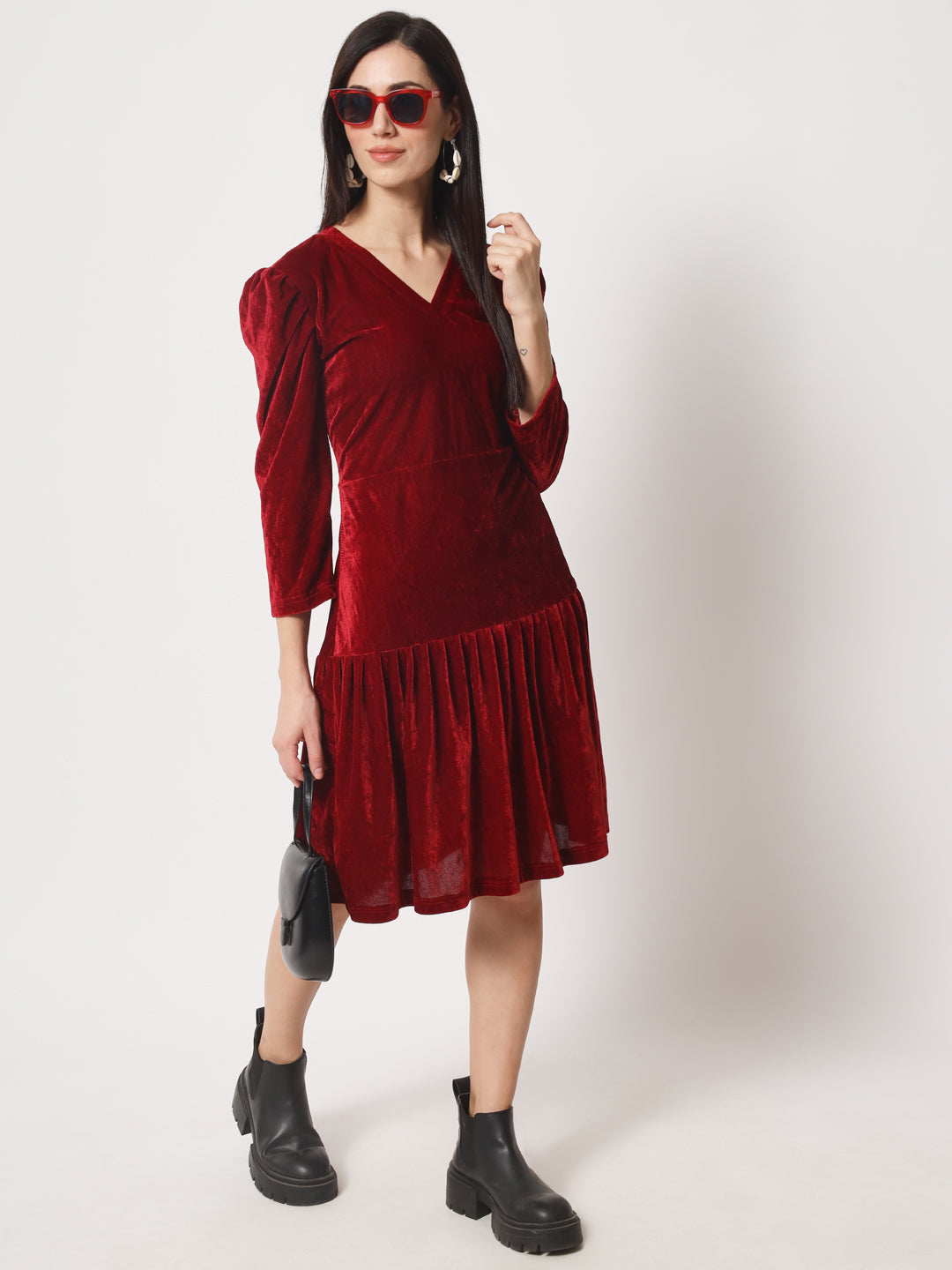 Knee Length Velvet dress RUDRAAKSHA