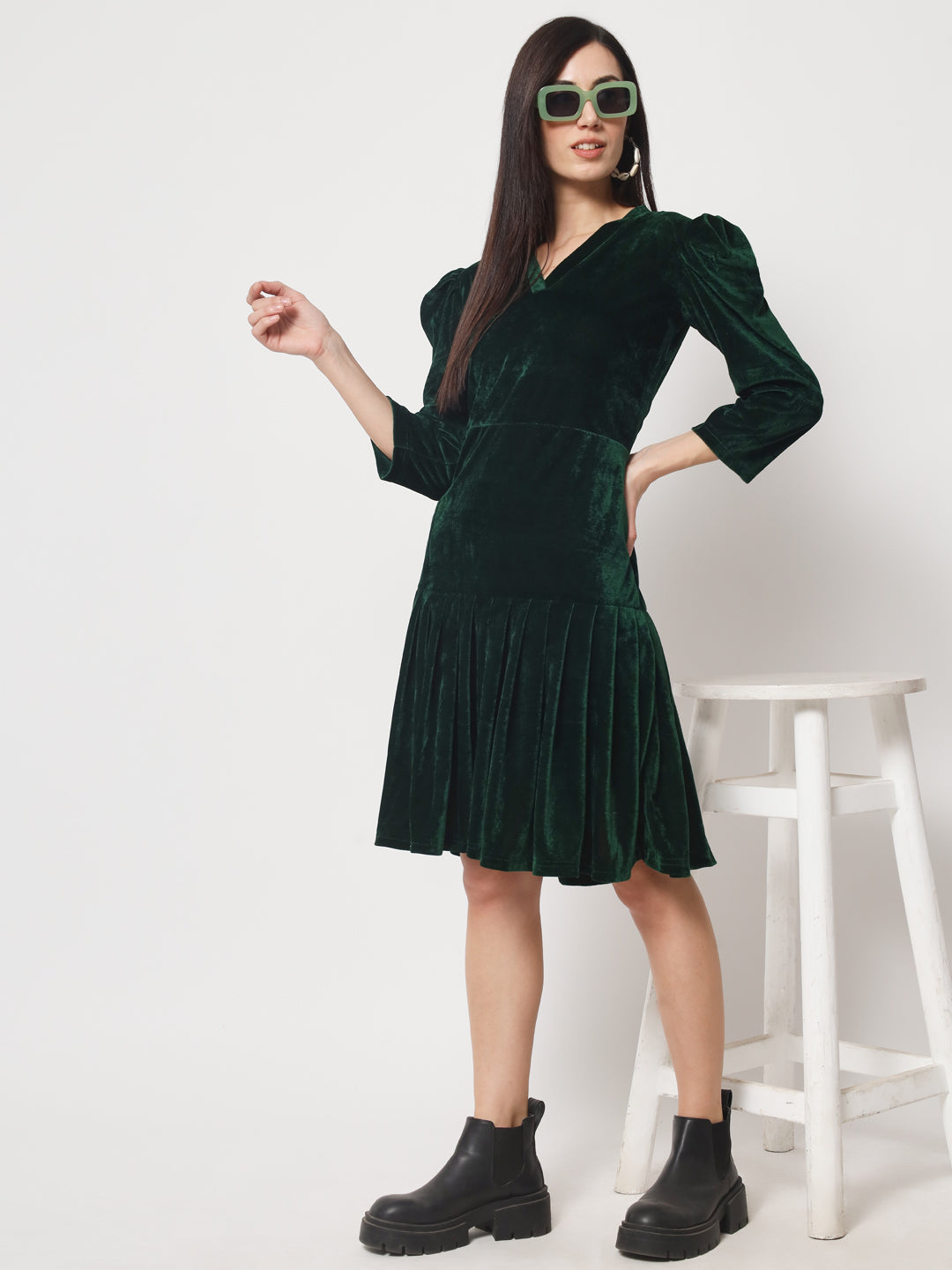 Knee Length Velvet Dress RUDRAAKSHA