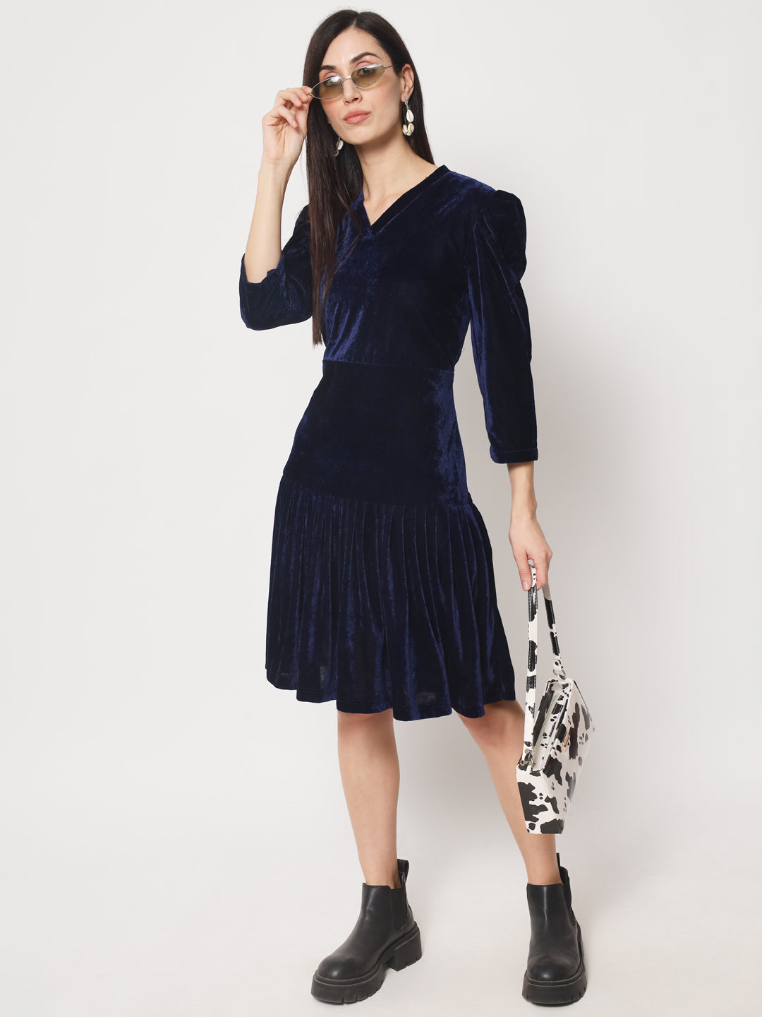 Knee Length Velvet Dress RUDRAAKSHA