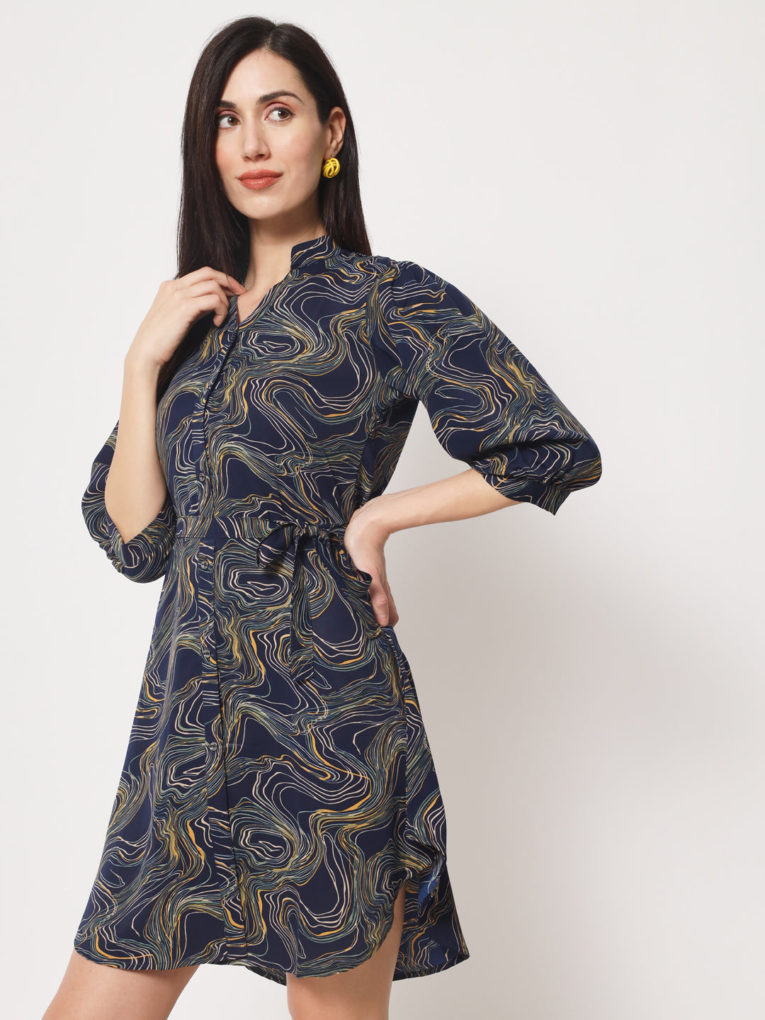 Rudraaksha stylish button up knee length dress for women