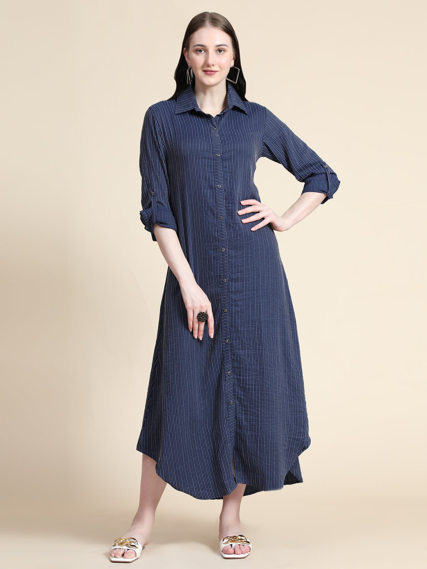 Rudraaksha Striped Long Dress For Women