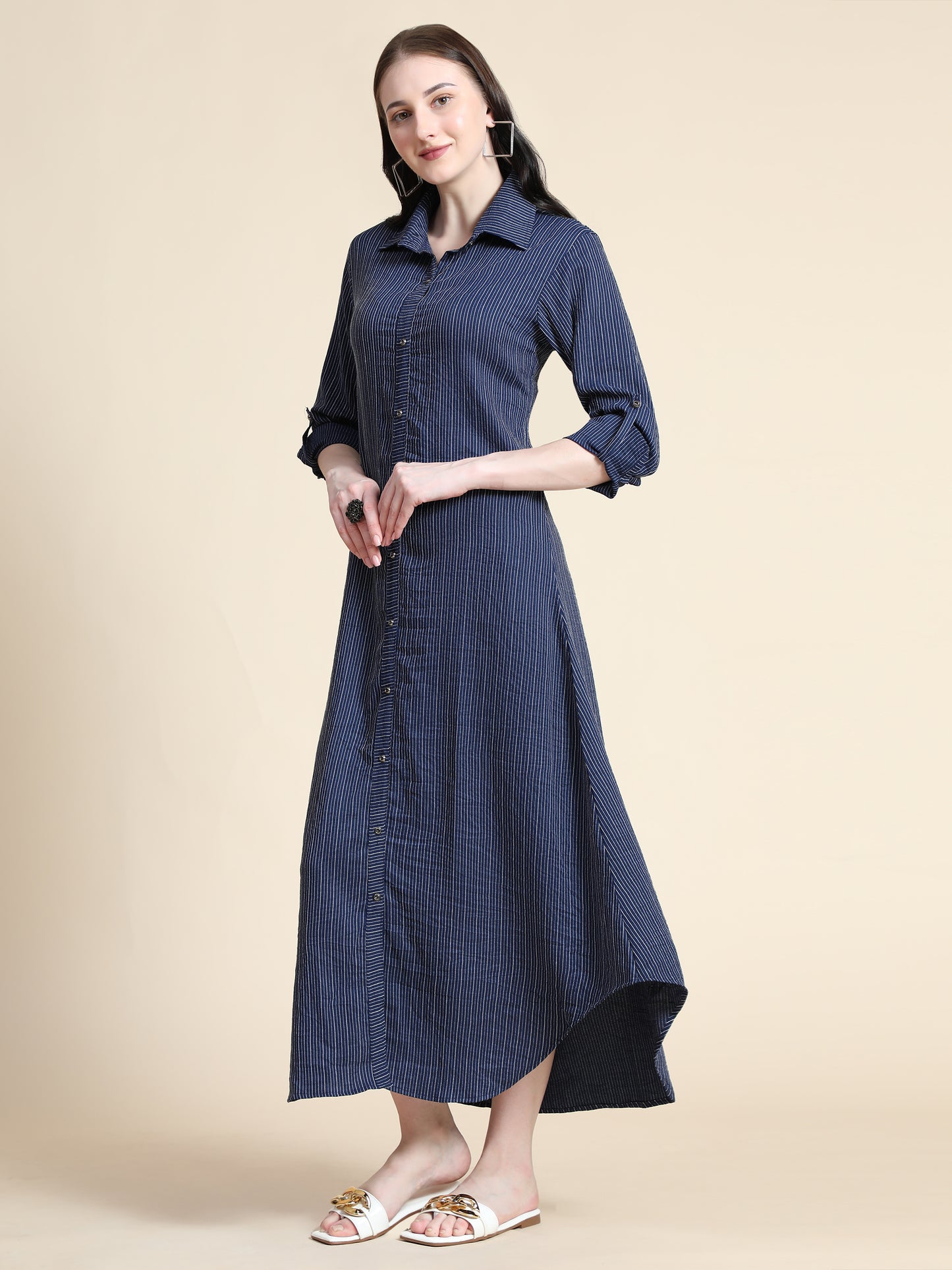 Rudraaksha Striped Long Dress For Women