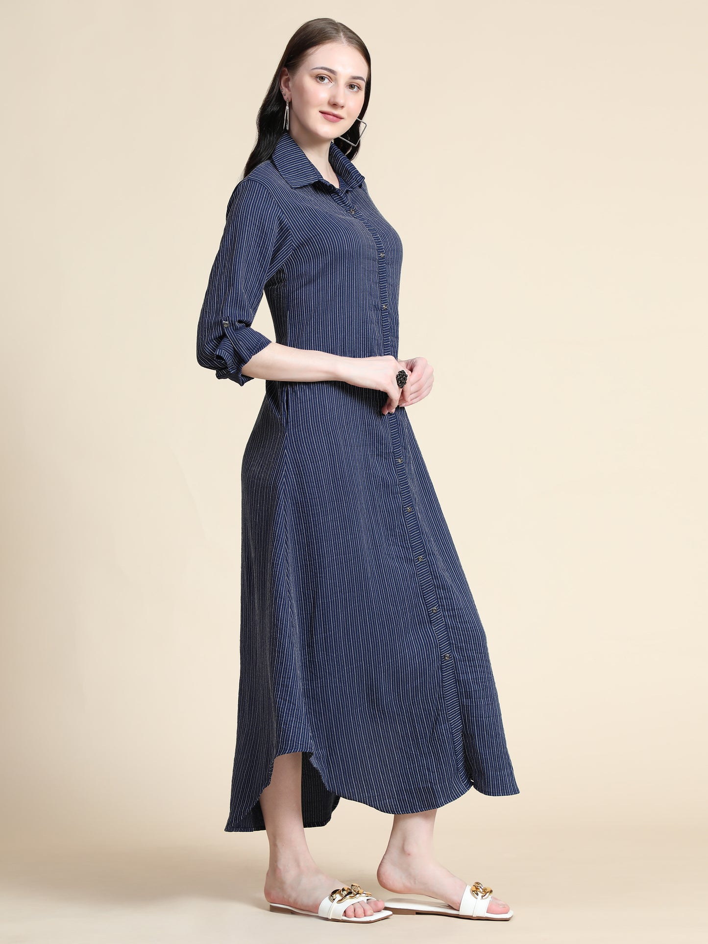 Rudraaksha Striped Long Dress For Women