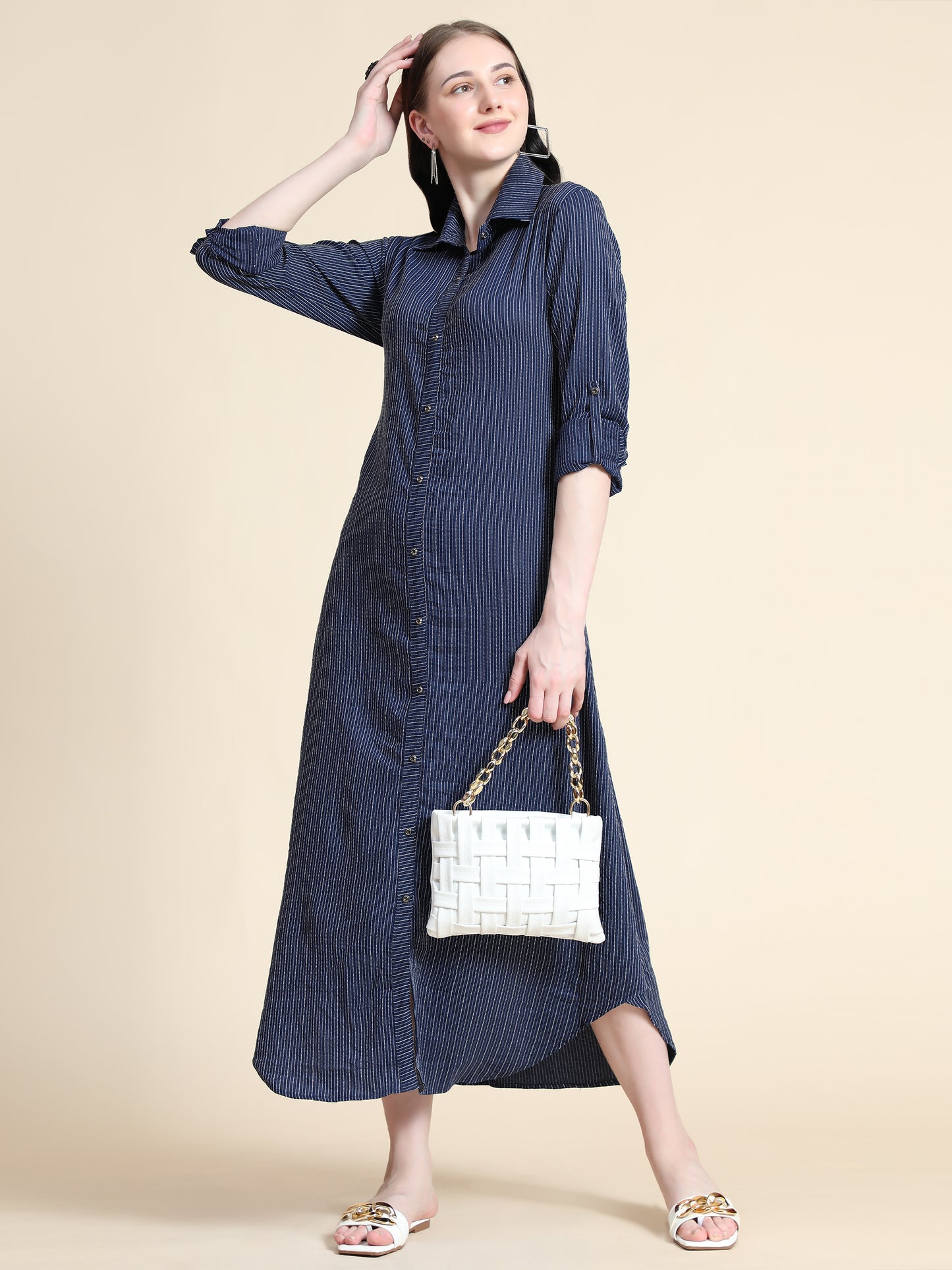 Rudraaksha Striped Long Dress For Women
