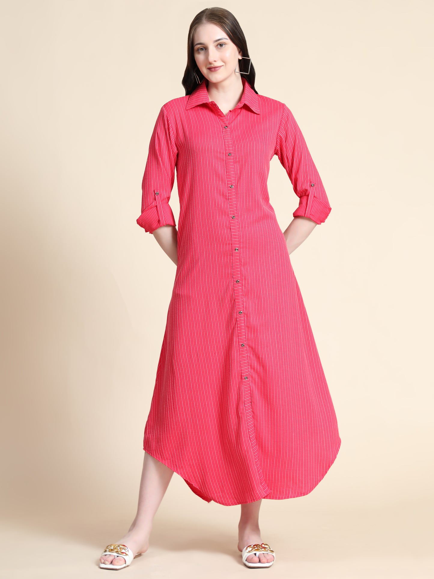 Rudraaksha Striped Long Dress For Women