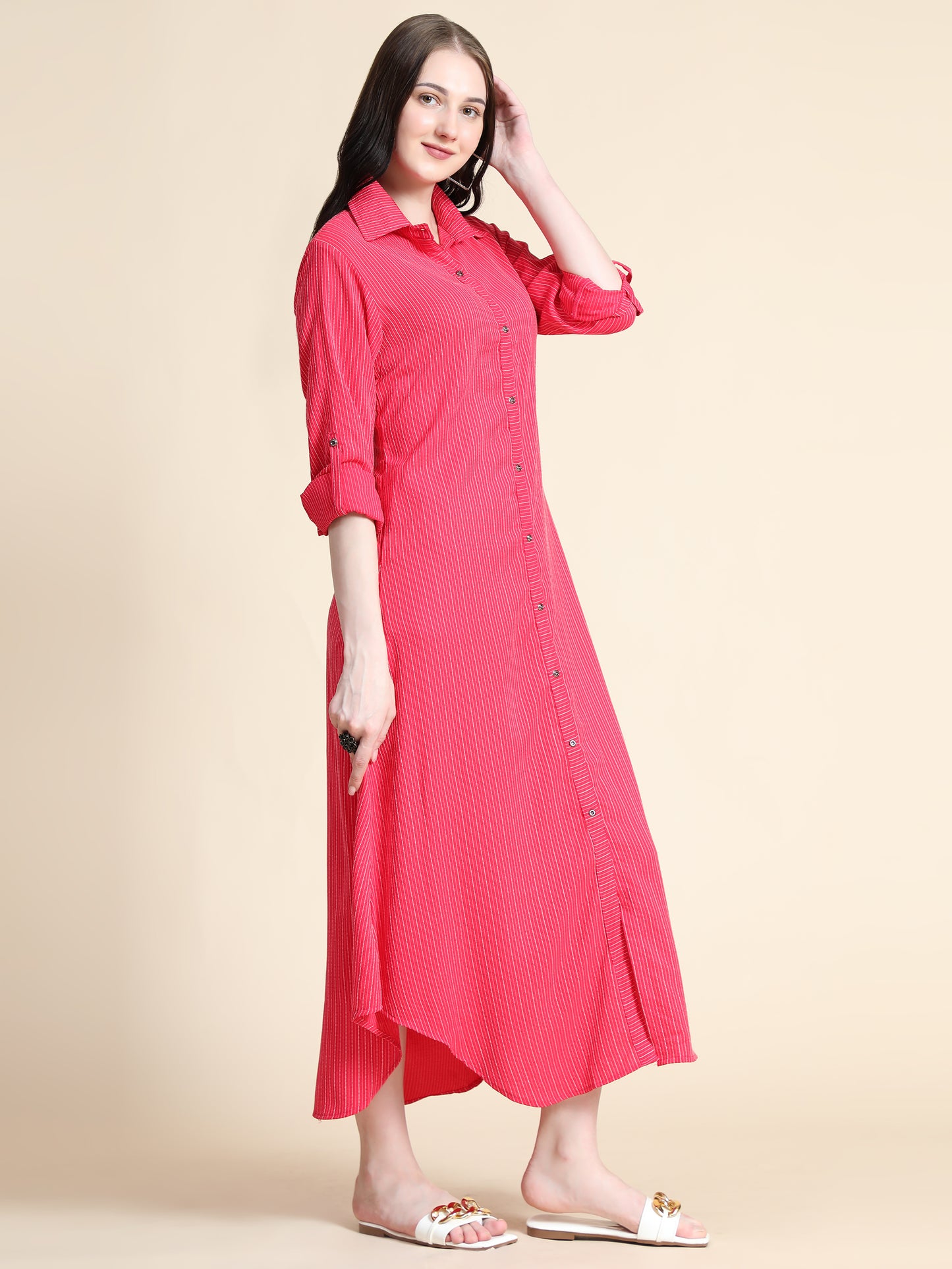 Rudraaksha Striped Long Dress For Women