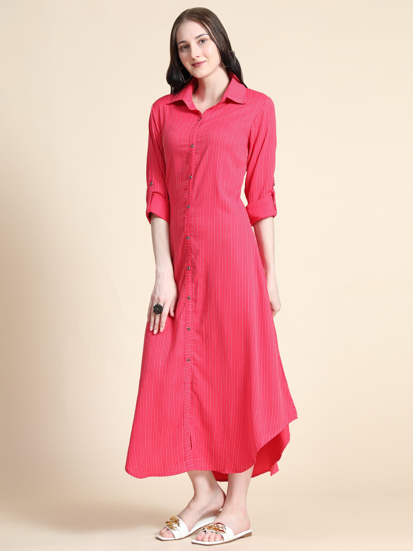 Rudraaksha Striped Long Dress For Women