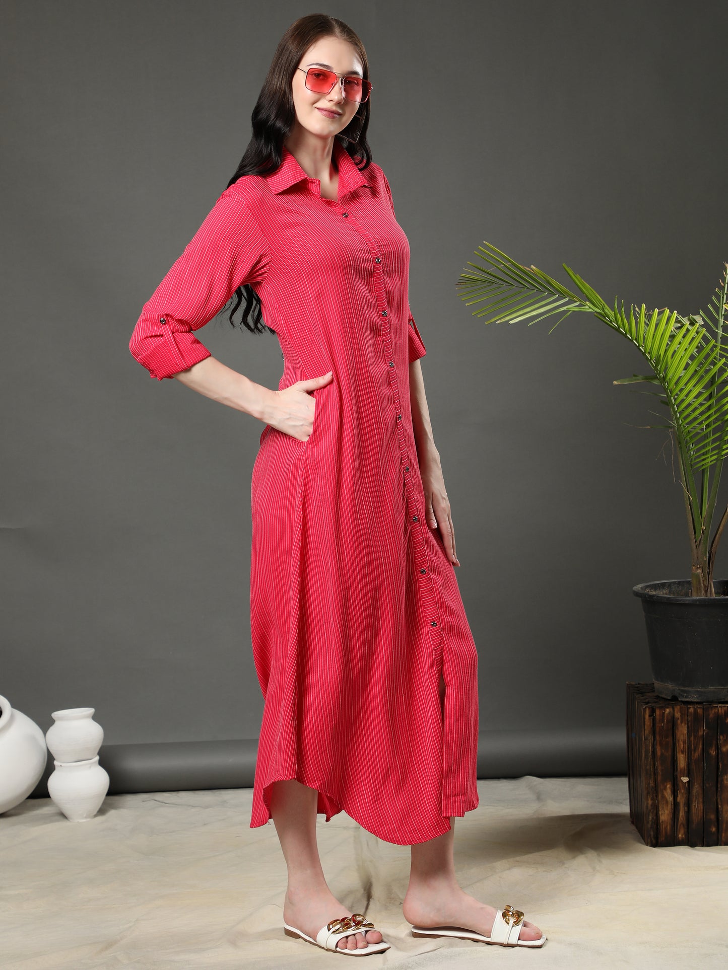 Rudraaksha Striped Long Dress For Women