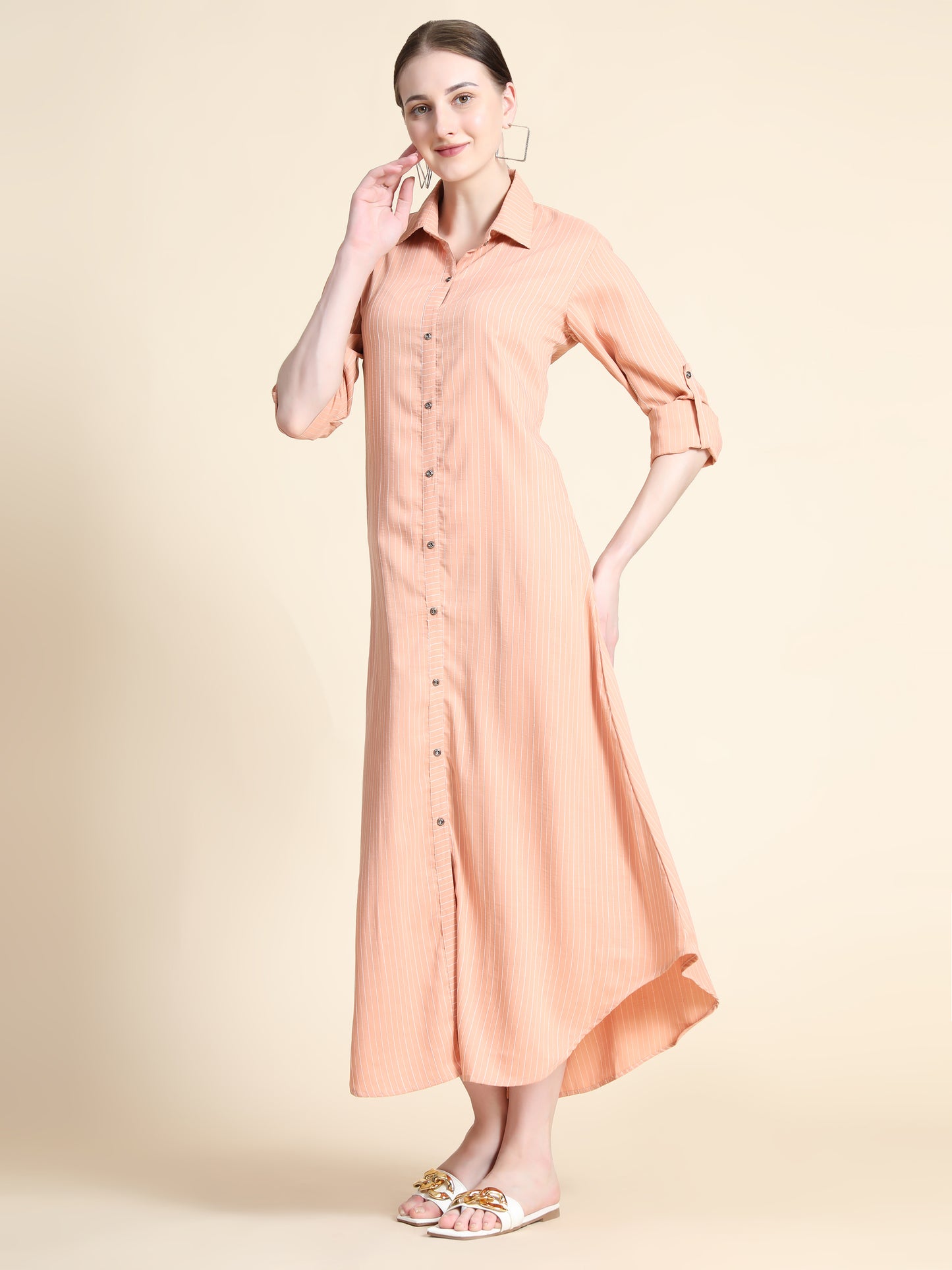 Rudraaksha Striped Long Dress For Women
