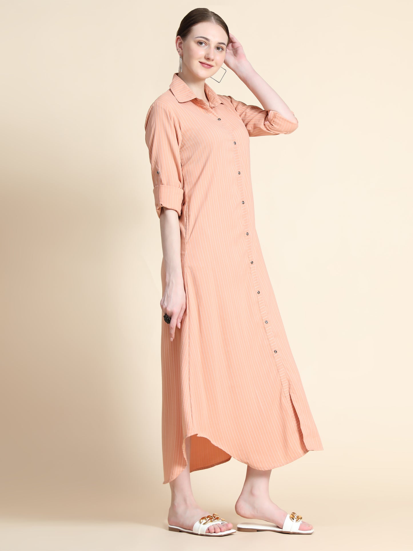 Rudraaksha Striped Long Dress For Women