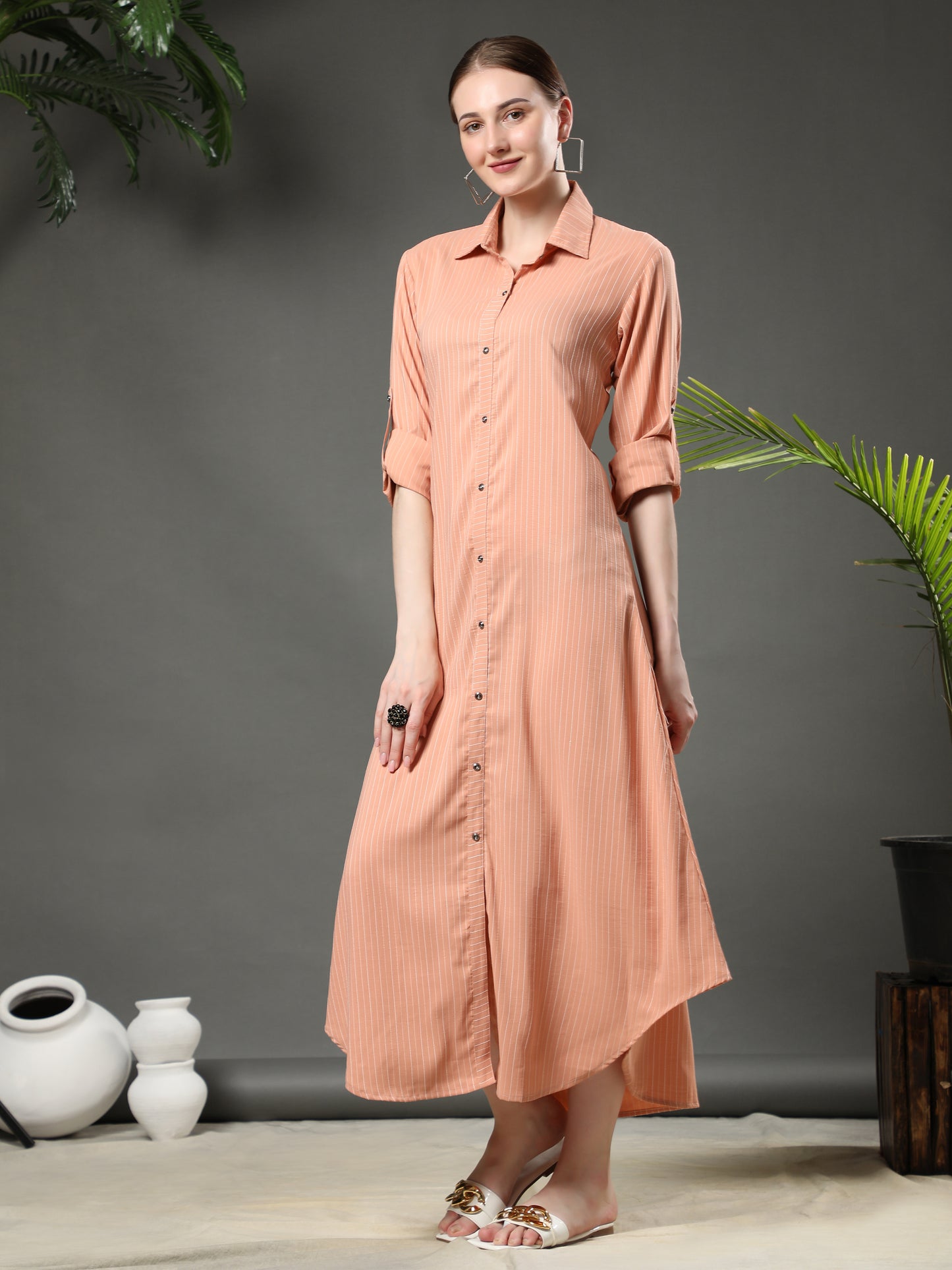 Rudraaksha Striped Long Dress For Women