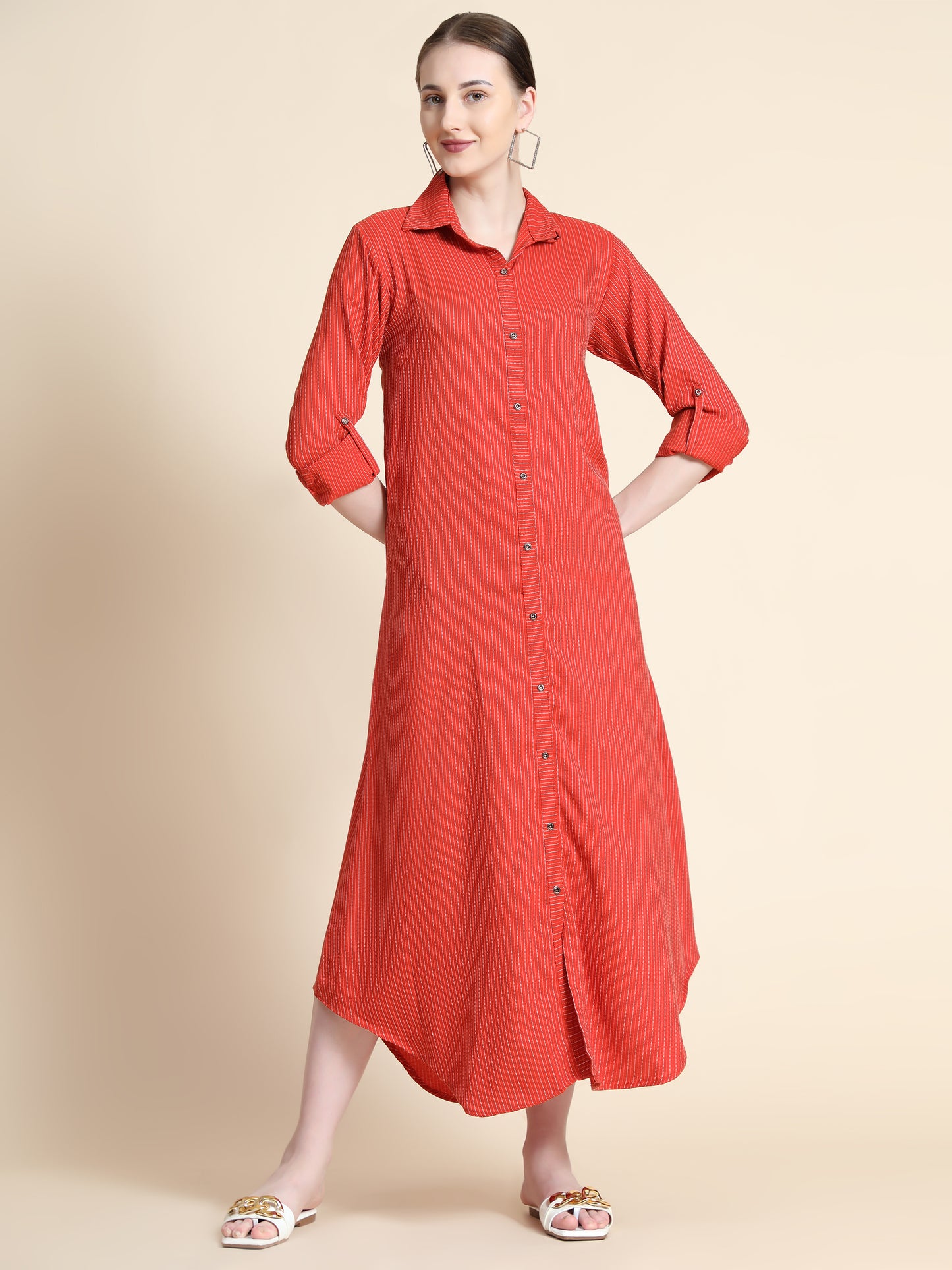 Rudraaksha Striped Long Dress For Women