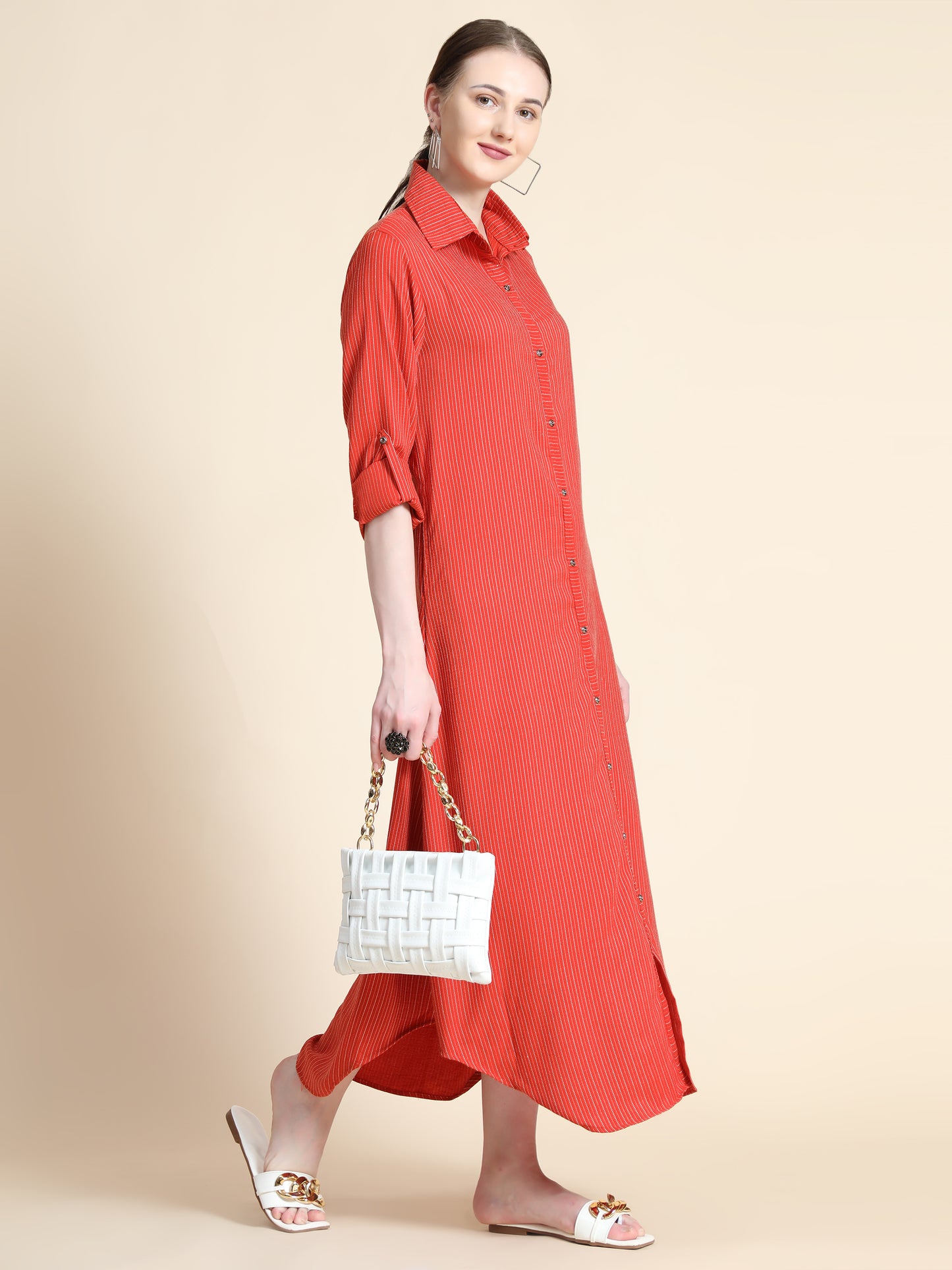 Rudraaksha Striped Long Dress For Women
