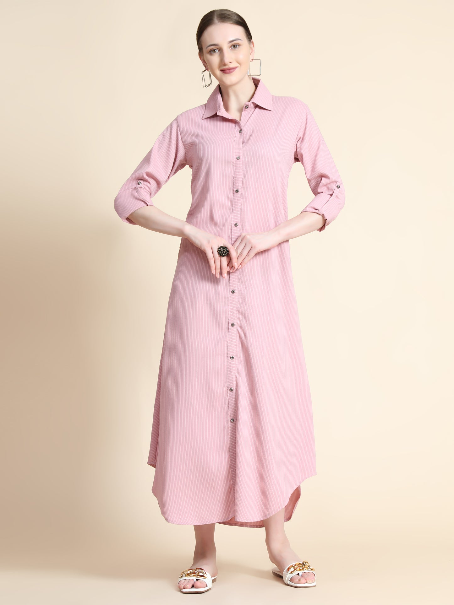 Rudraaksha Striped Long Dress For Women