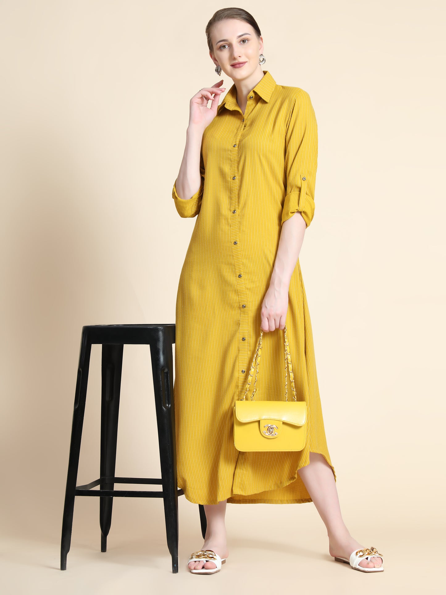 Rudraaksha Striped Long Dress For Women