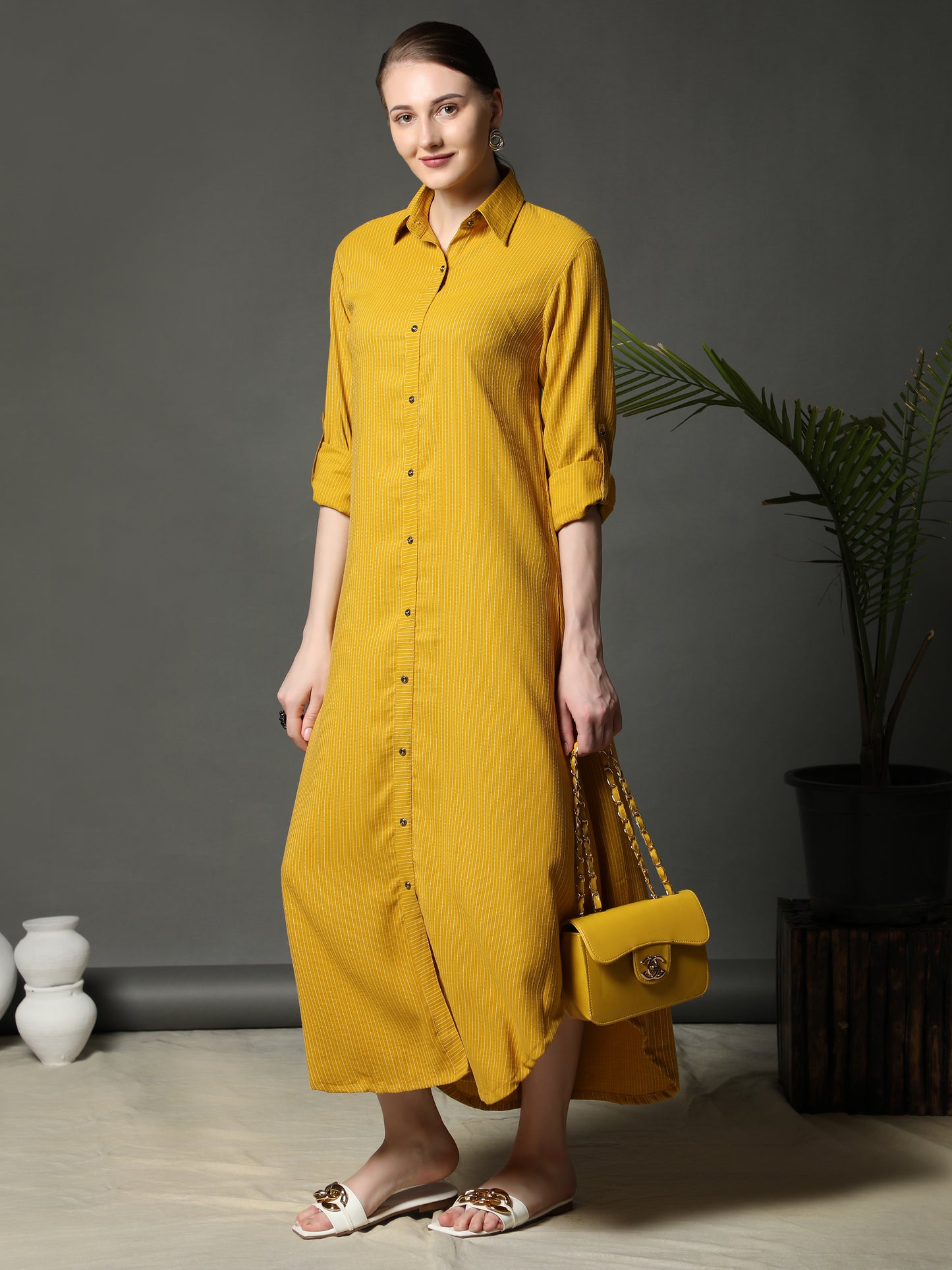 Rudraaksha Striped Long Dress For Women