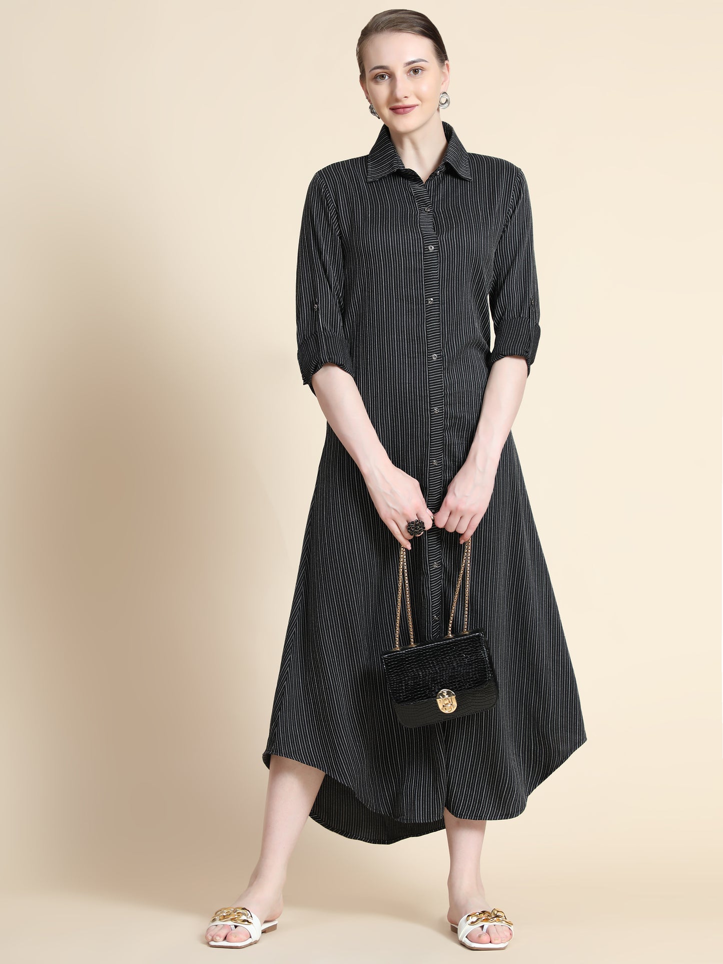 Rudraaksha Striped Long Dress For Women