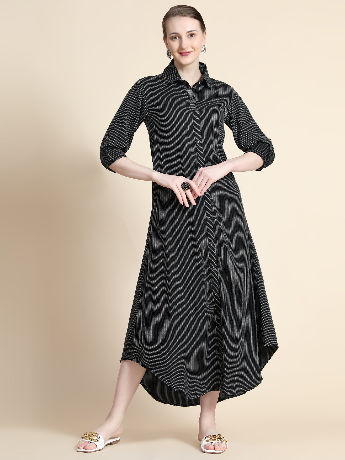 Rudraaksha Striped Long Dress For Women