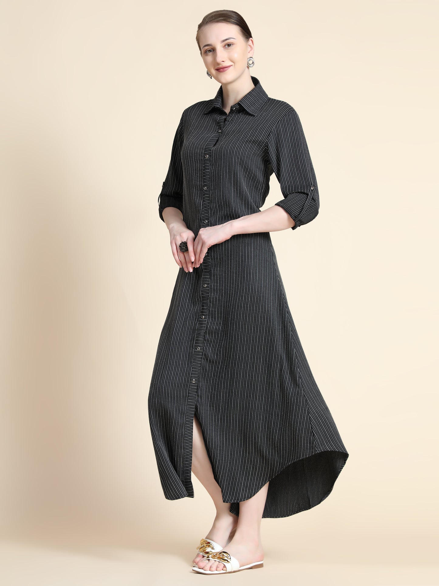 Rudraaksha Striped Long Dress For Women