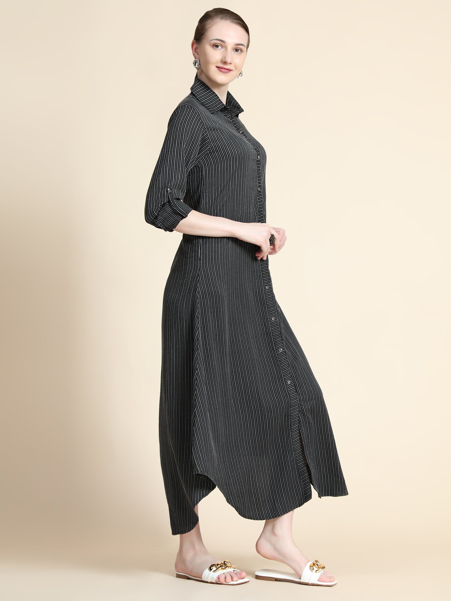 Rudraaksha Striped Long Dress For Women