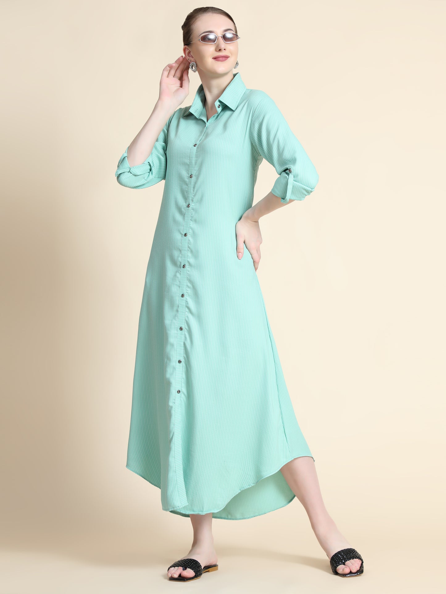 Rudraaksha Striped Long Dress For Women
