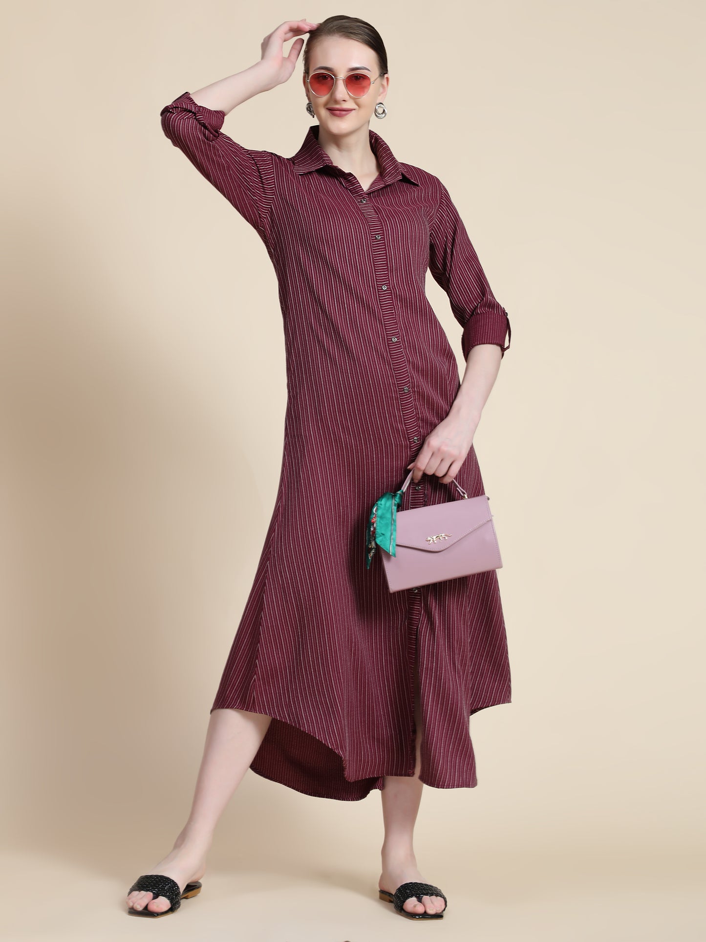 Rudraaksha Striped Long Dress For Women