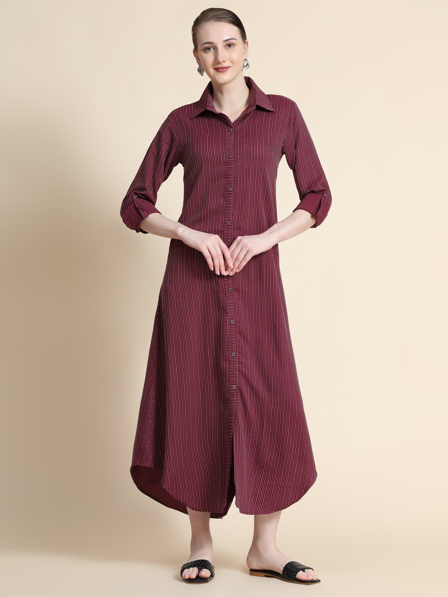 Rudraaksha Striped Long Dress For Women