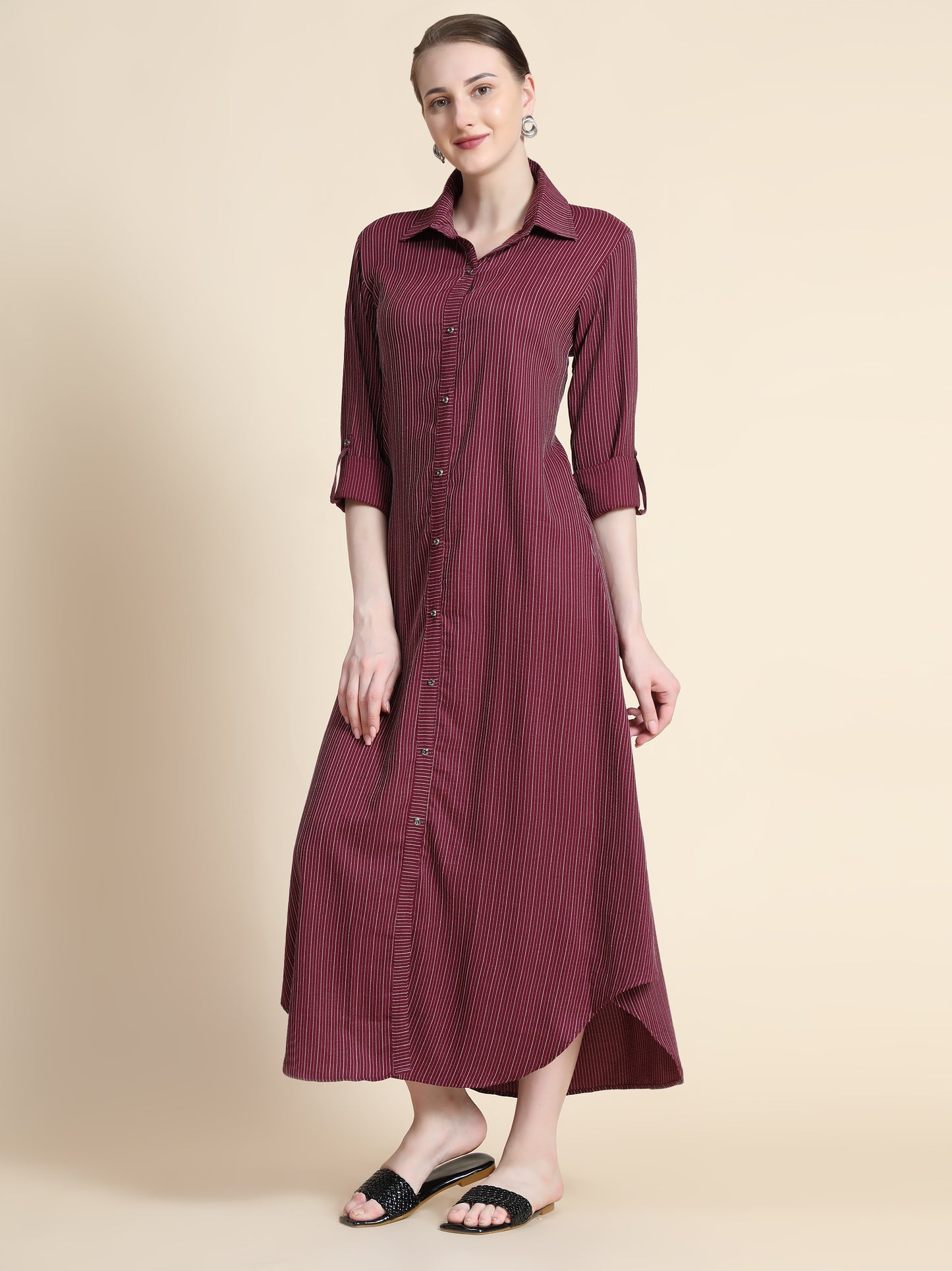 Rudraaksha Striped Long Dress For Women