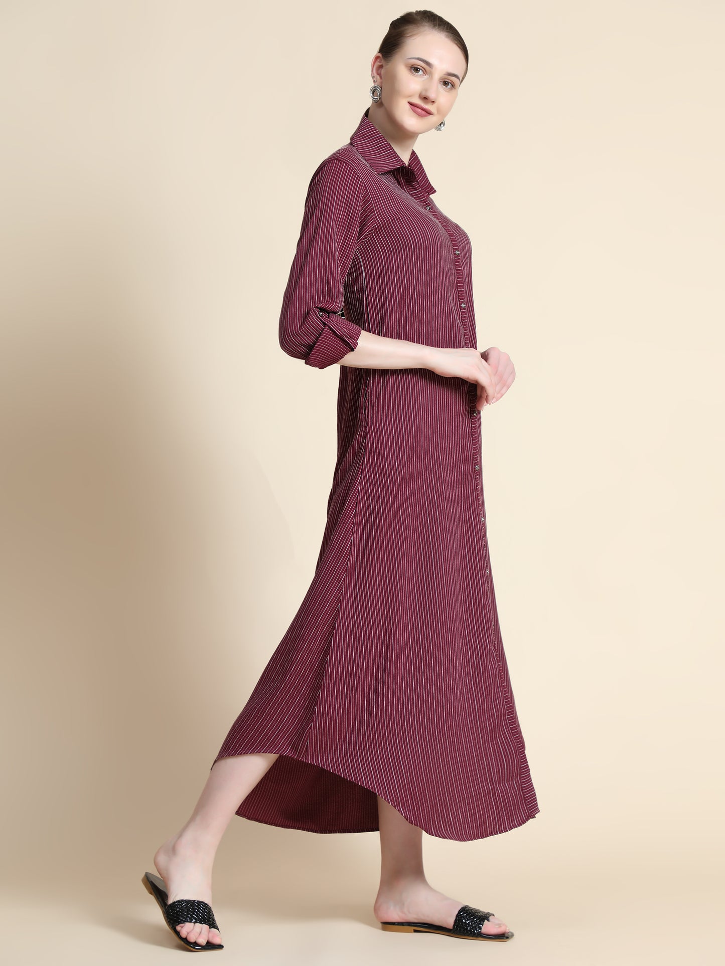 Rudraaksha Striped Long Dress For Women