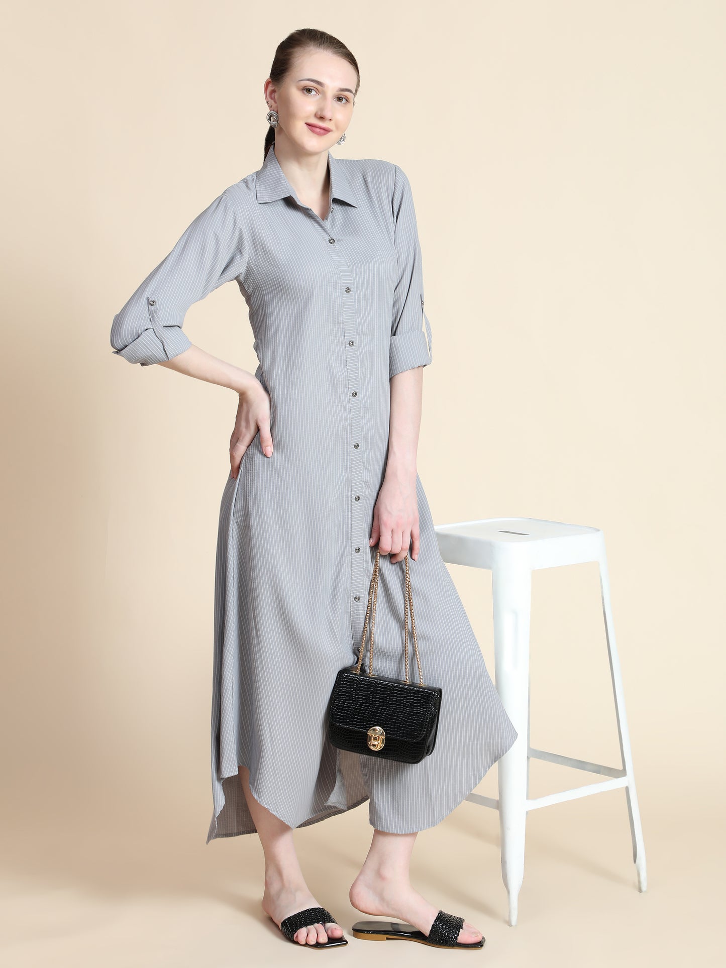 Rudraaksha Striped Long Dress For Women