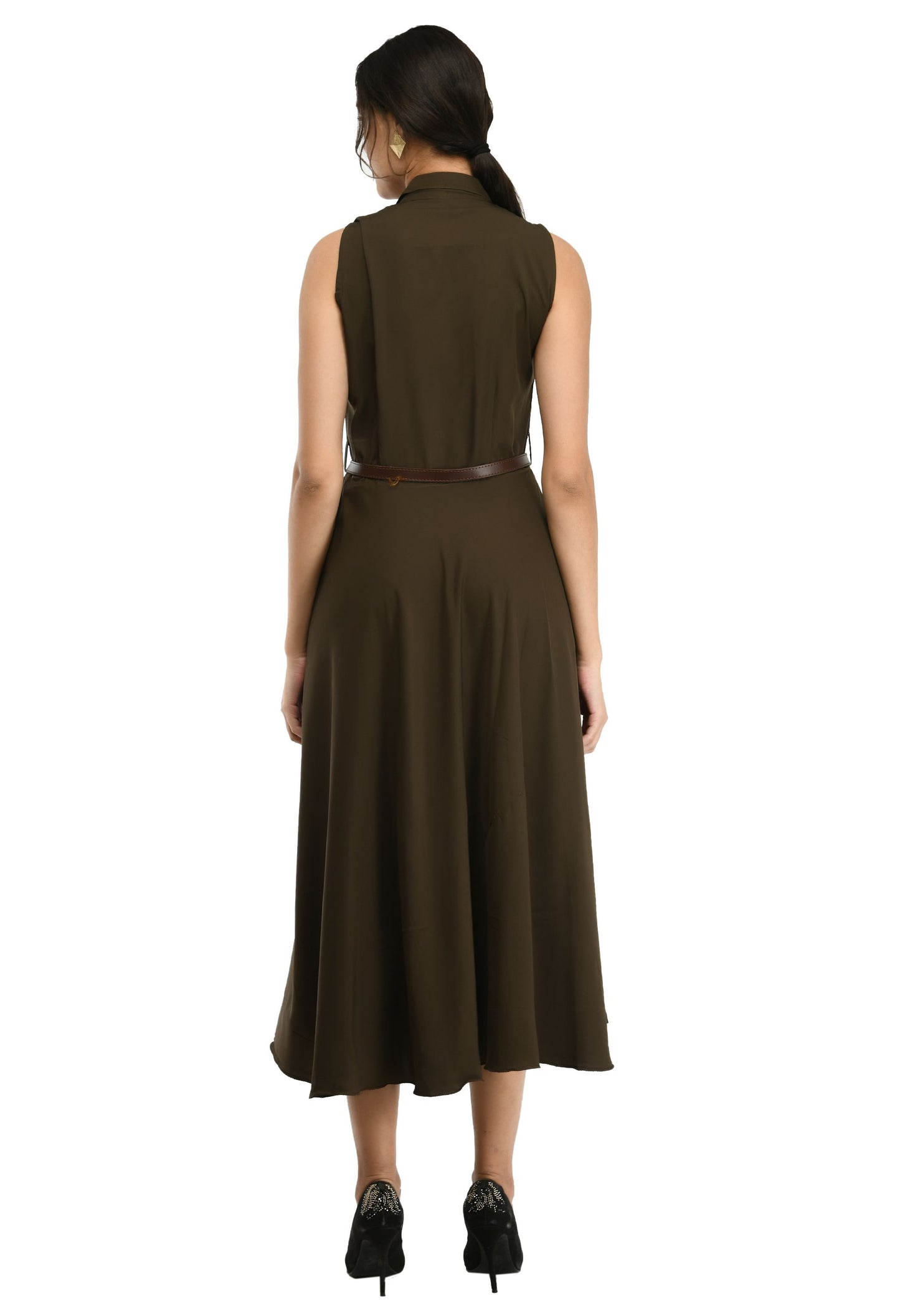 Rudraakshaksha women's crepe solid Stylish with belt dress