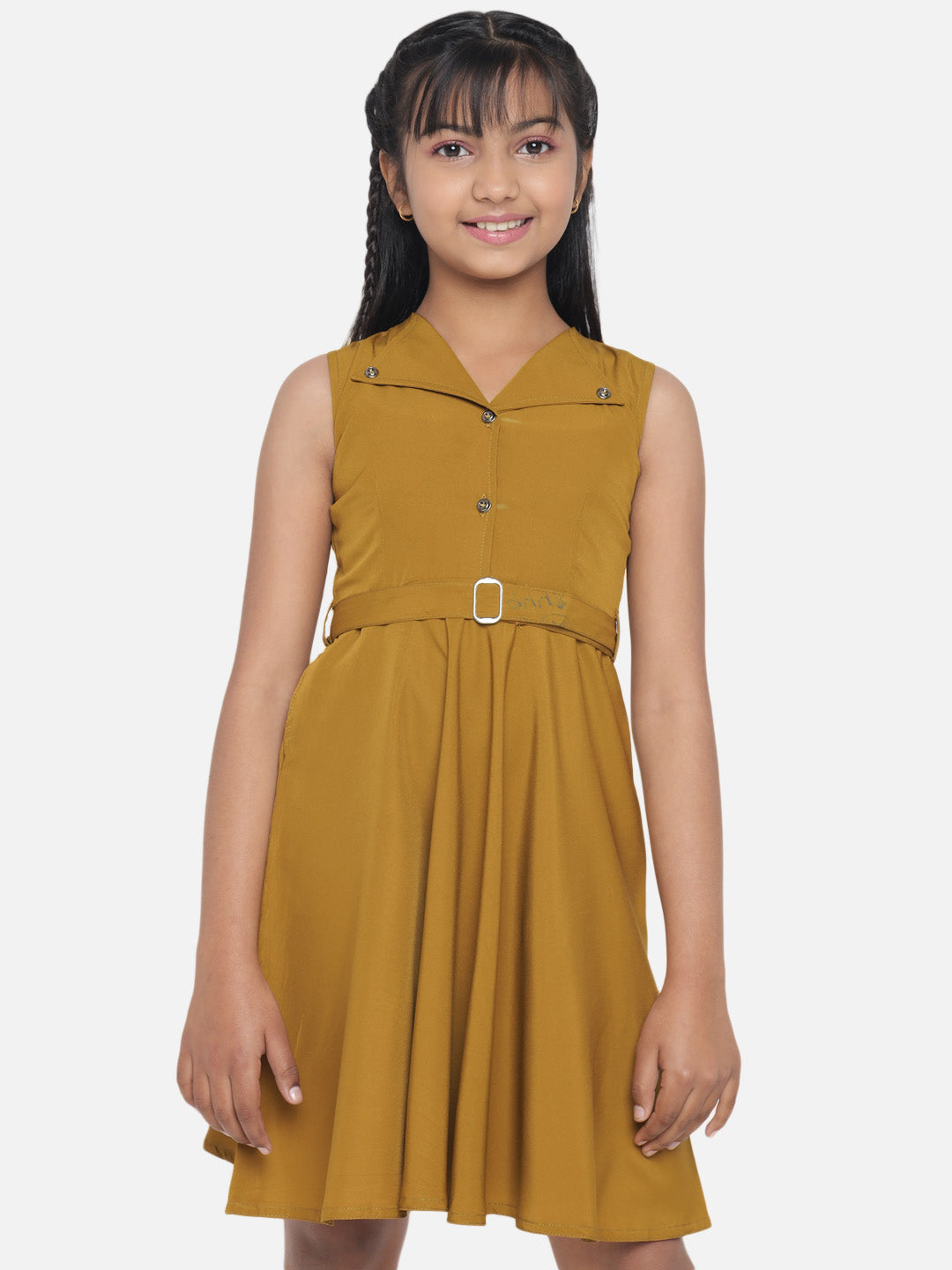 Girl's A-Line Plain Knee Length Short Frock Dress
