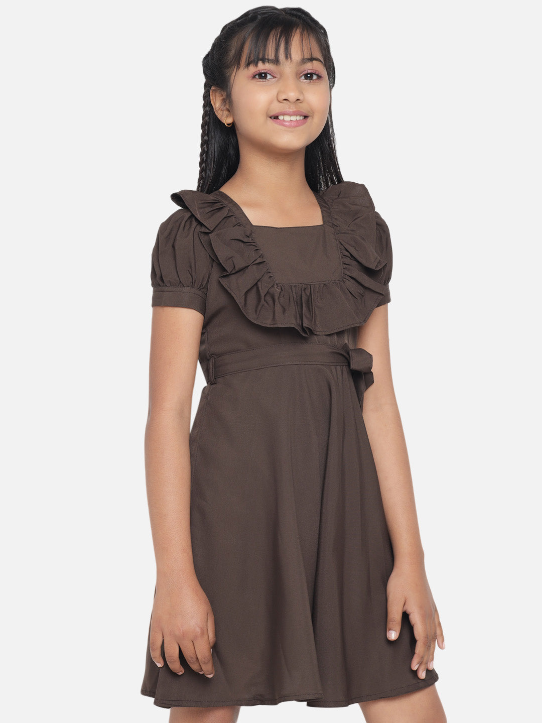 Girl's A-Line Plain Knee Length Short Frock Dress
