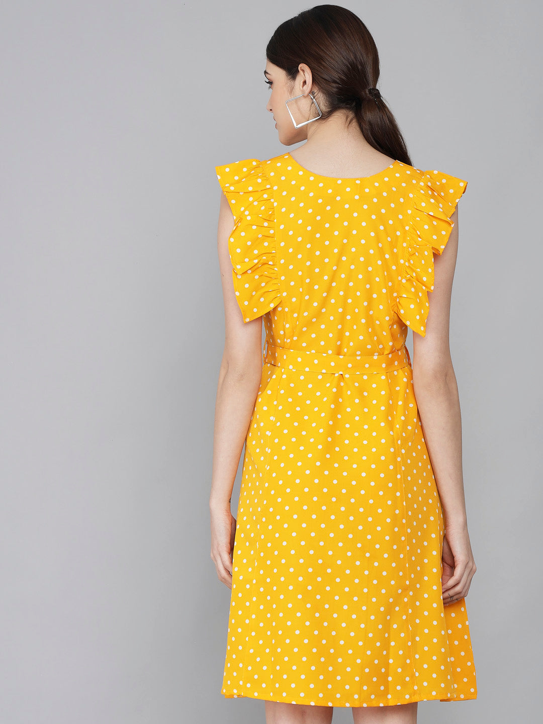 Polka Dot Print Mini Dress with Ruffle Sleeves and V-Neck RUDRAAKSHA