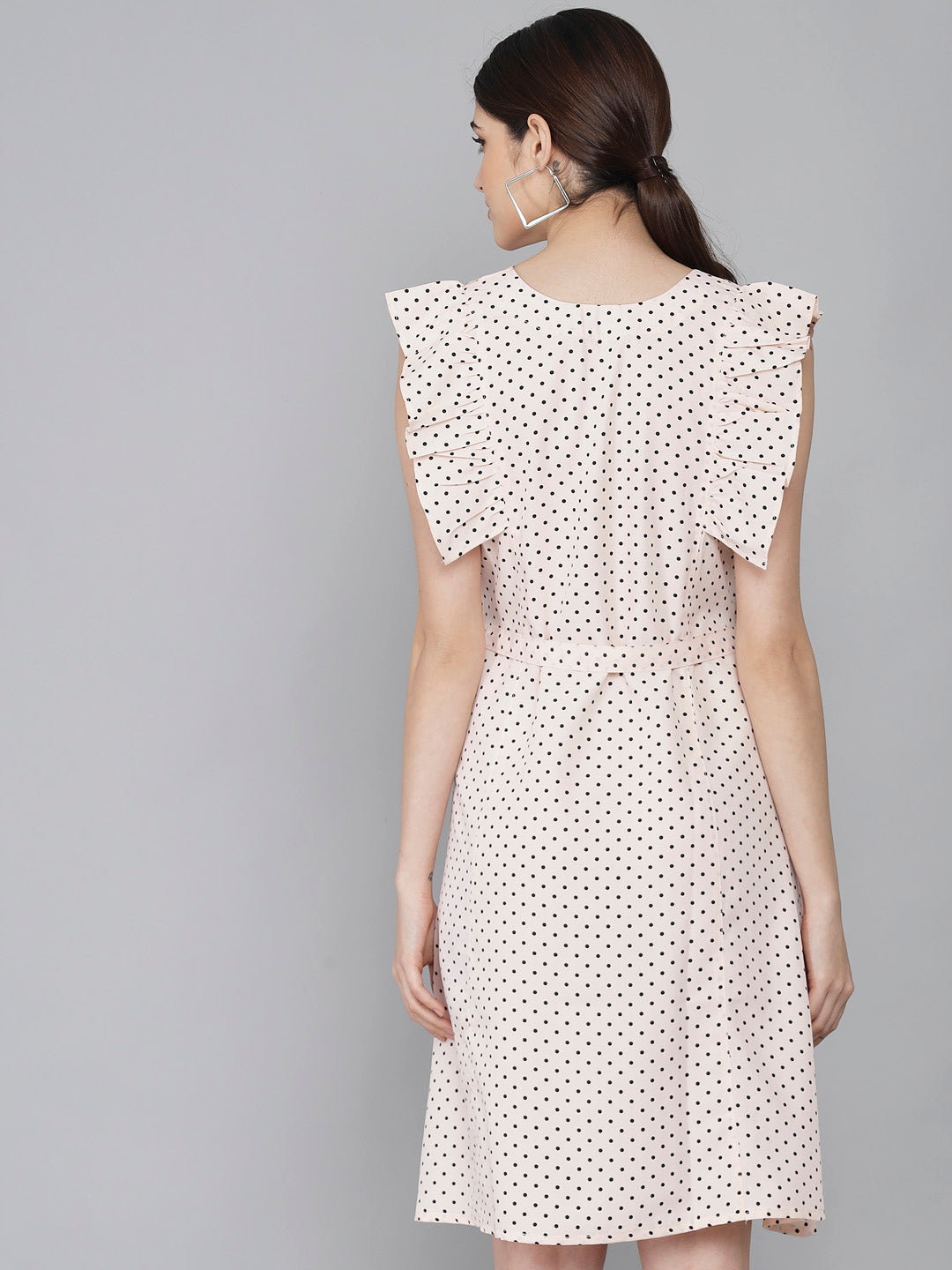 Polka Dot Print Mini White Dress with Ruffle Sleeves and V-Neck RUDRAAKSHA