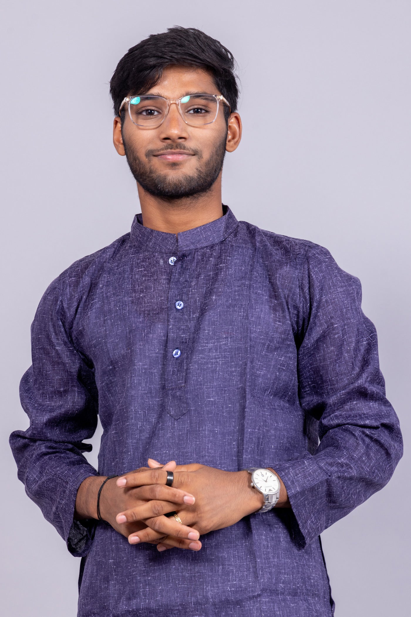 Cotton Blend Solid Casual Short Kurta for Men Long Sleeve Mandarin Collar Stylish Shirt Kurta for Men