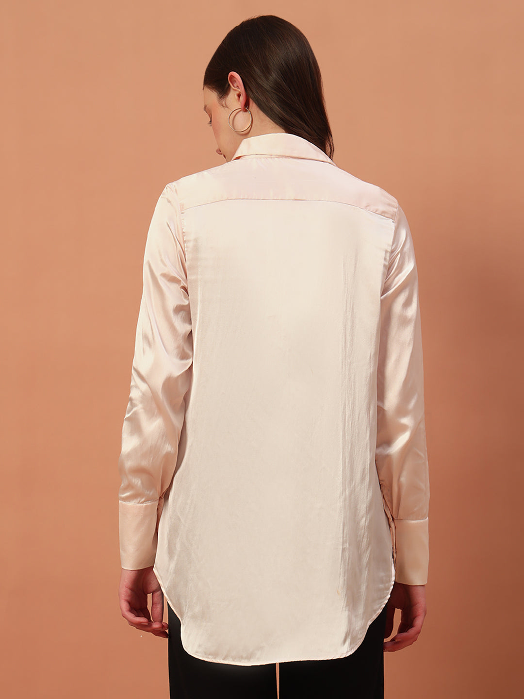 Elegant Light Pink Satin Shirt for Women Top - Breathable Western Wear for Office, Party & Casual RUDRAAKSHA