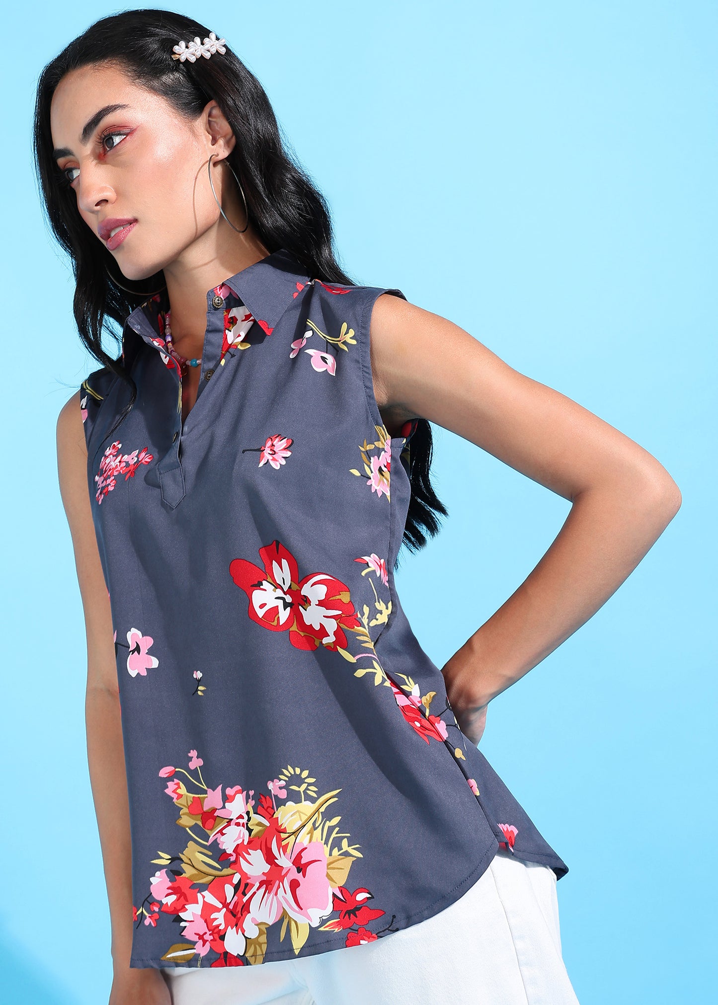 Rudraaksha Floral Collared Top