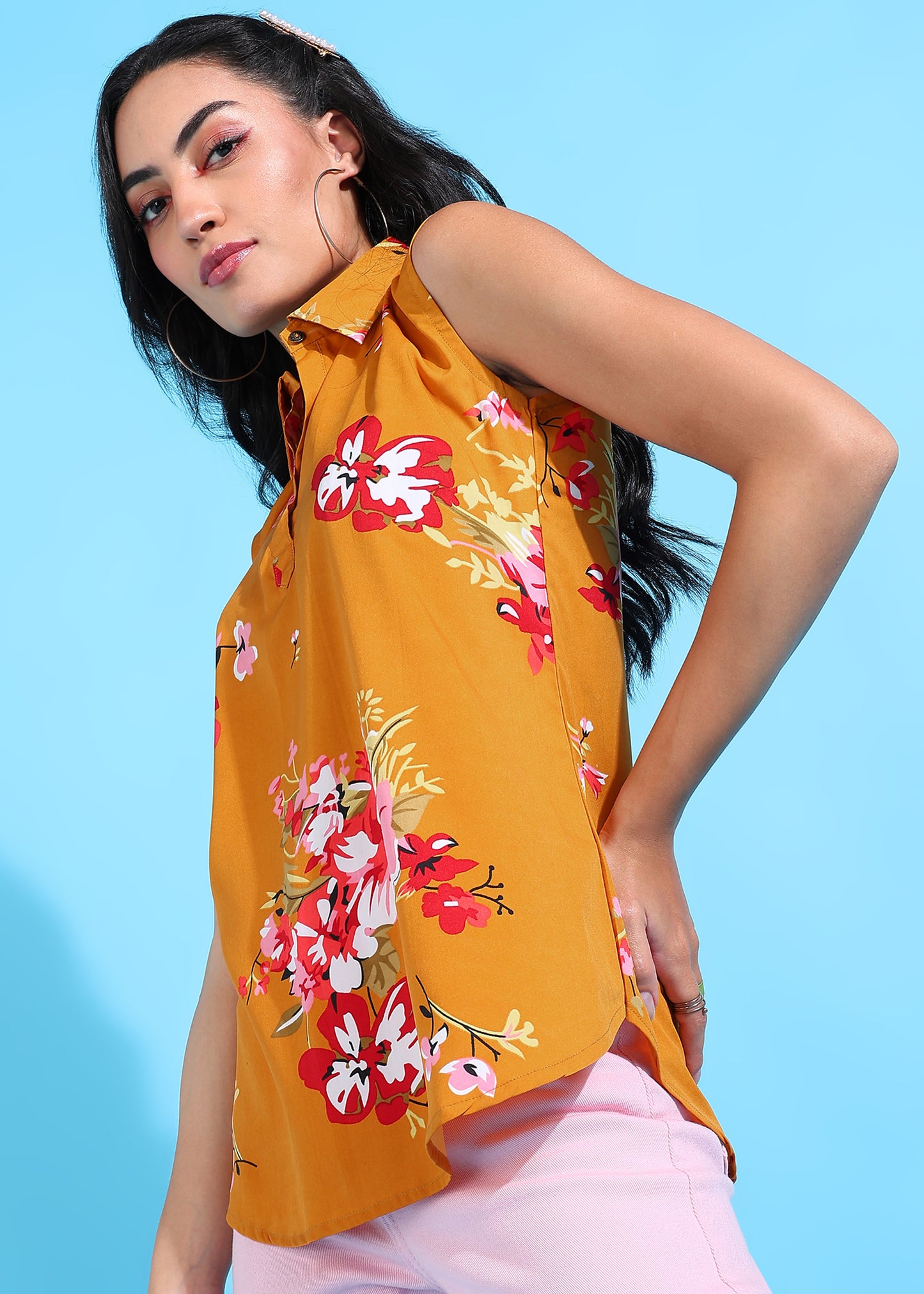 Rudraaksha Floral Collared Top